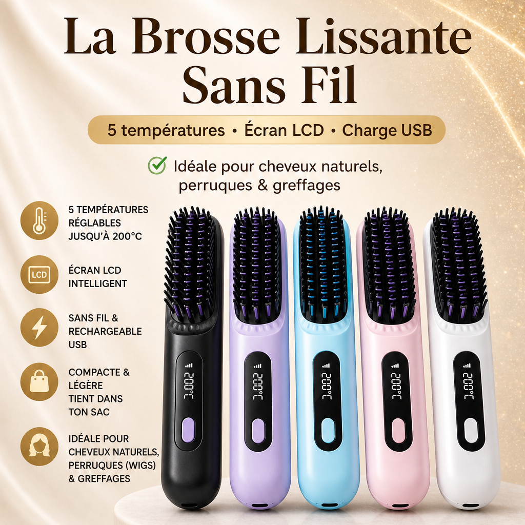 Brosse Lissante Sans Fil — Lisse tes cheveux en 5 min