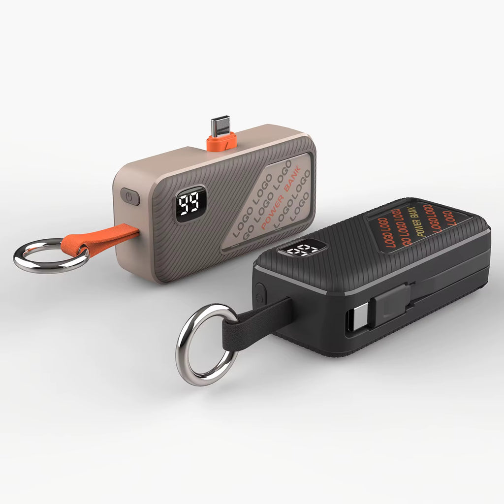 Mini Power Bank Porte-Clés 5000mAh — Connecteur Intégré USB C, Écran LED & Ultra Compact