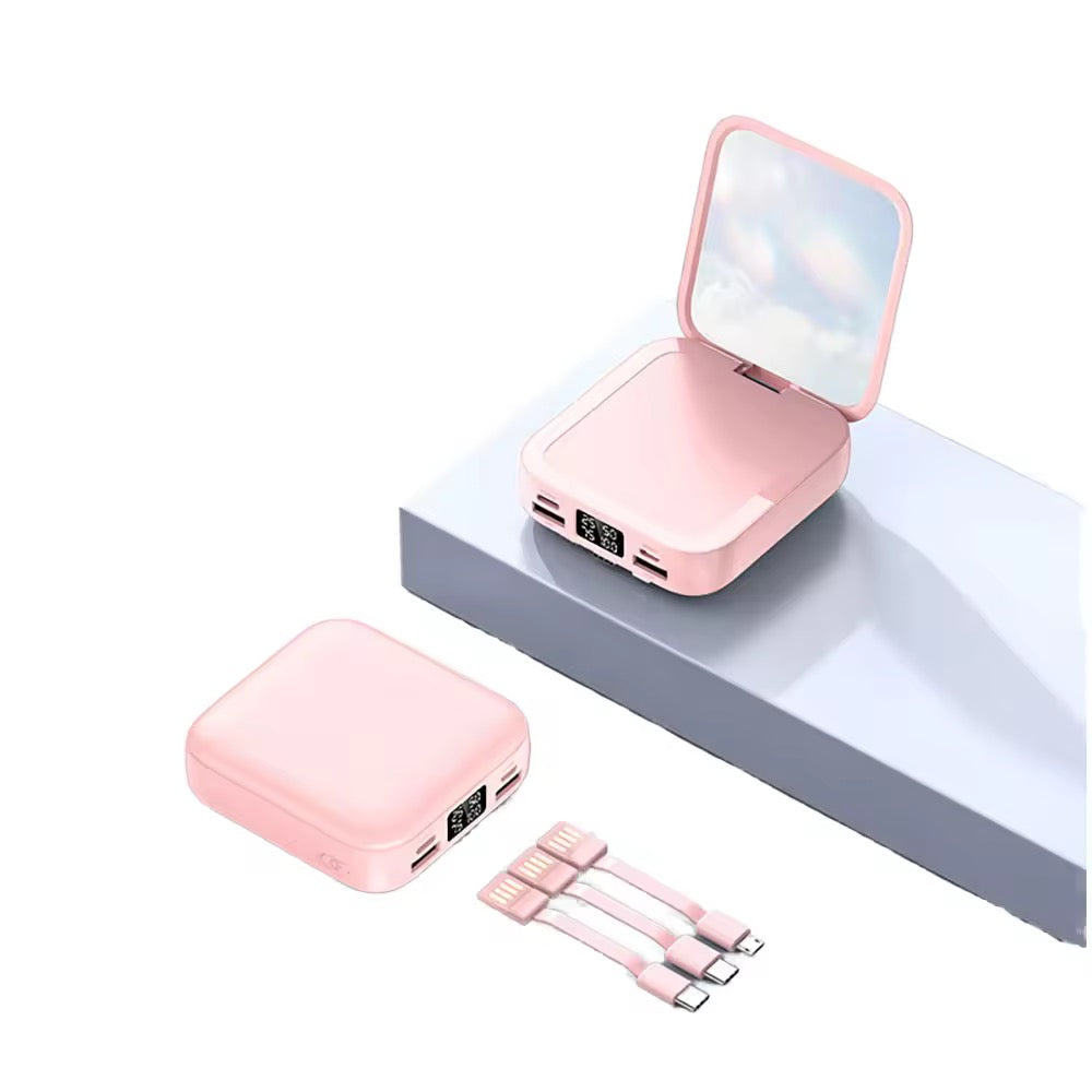 Batterie Externe Miroir 10 000 mAh — Compacte, Élégante & Multi-Câbles