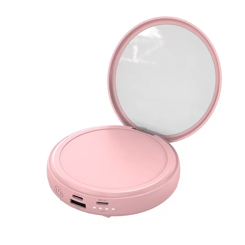 Batterie Externe Miroir Rond — Format Poudrier, Élégante & Rechargeable